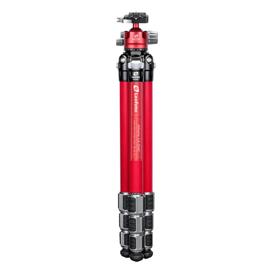 Leofoto LA-324C Athena Series 4 Section Water Resistant Carbon Fibre Tripod with Red LH-40LR (Lever Release) Ball Head