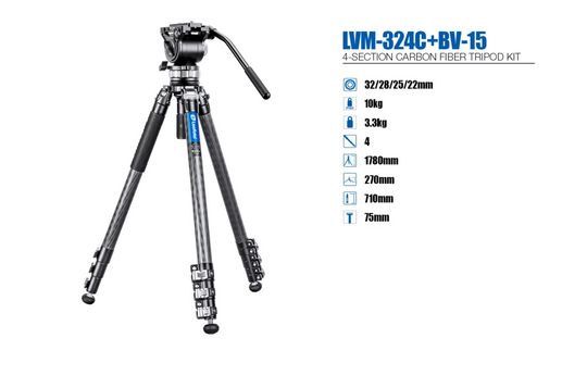 Leofoto LVM-324C Manba Video Series 4 Section Tripod with BV-15 Video Head