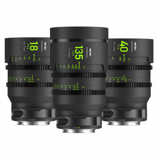 NiSi ATHENA PRIME Full Frame Cinema Lens ADD-ON Kit with 3 Lenses 18mm T2.2, 40mm T1.9, 135mm T2.2 + Hard Case (L Mount)