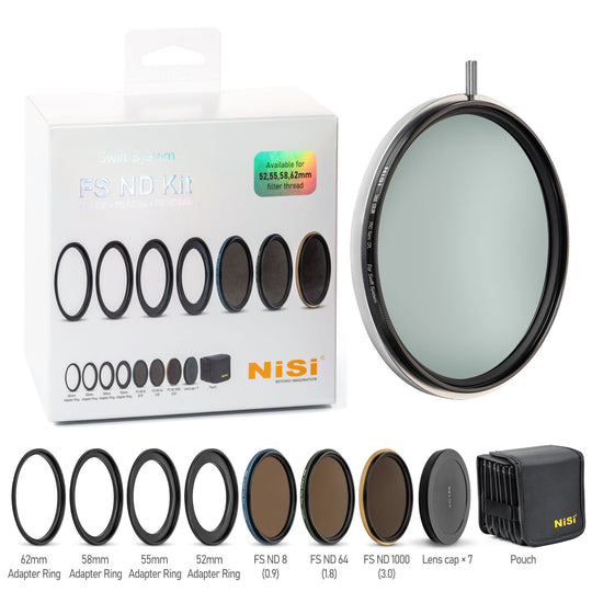 NiSi SWIFT FS ND Filter Kit with ND8 (3 Stop), ND64 (6 Stop) and ND1000 (10 Stop) for 52mm | 55mm | 58mm | 62mm Filter Threads + Case