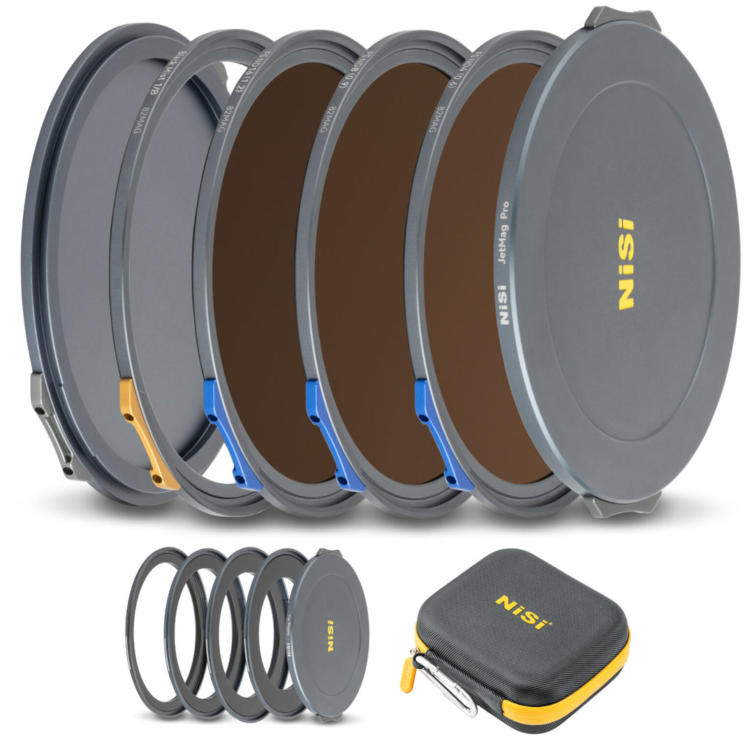 NiSi JetMag Pro Filmmaker Kit 82MAG Magnetic Filter Kit (FS ND 2 Stop, FS ND 3 Stop, FS ND 4 Stop, Black Mist 1/8, 67mm/72mm/77mm/82mm Adaptors, Two Front Caps, Back Cap, Caddy Pouch)