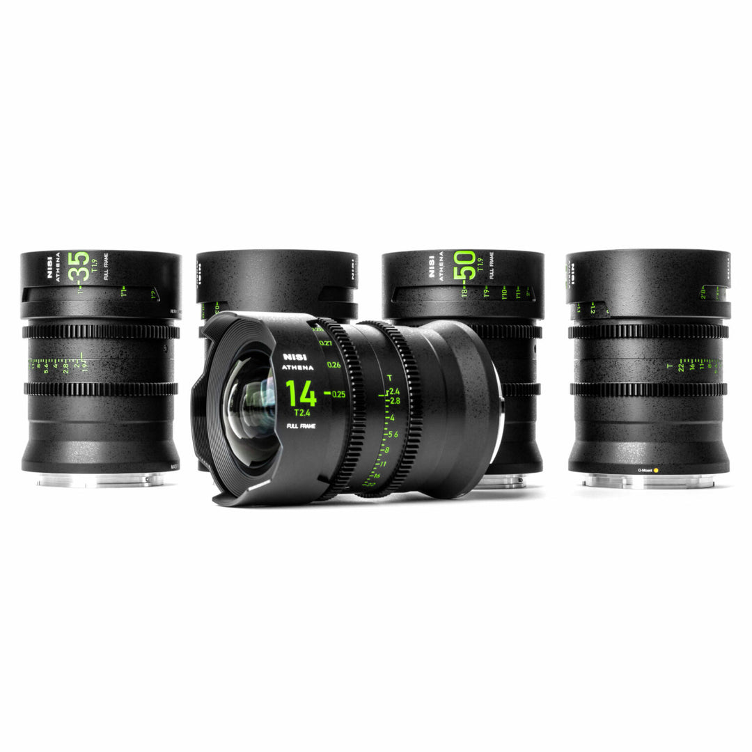 NiSi ATHENA PRIME Full Frame Cinema Lens MASTER Kit with 8 Lenses 14mm T2.4, 18mm T2.2 , 25mm T1.9, 35mm T1.9, 40mm T1.9, 50mm T1.9, 85mm T1.9, 135 T2.2 + Hard Case (G Mount | No Drop In Filter)