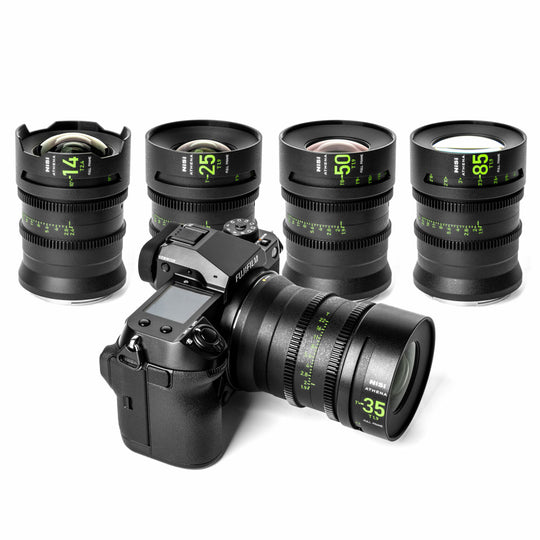 NiSi ATHENA PRIME Full Frame Cinema Lens MASTER Kit with 8 Lenses 14mm T2.4, 18mm T2.2 , 25mm T1.9, 35mm T1.9, 40mm T1.9, 50mm T1.9, 85mm T1.9, 135 T2.2 + Hard Case (G Mount | No Drop In Filter)