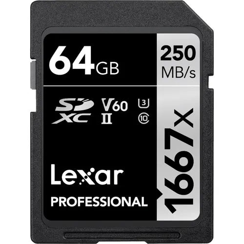 Lexar Professional 1667x SDXC 64GB - 250MB/s V60 UHS-II U3 Memory Card