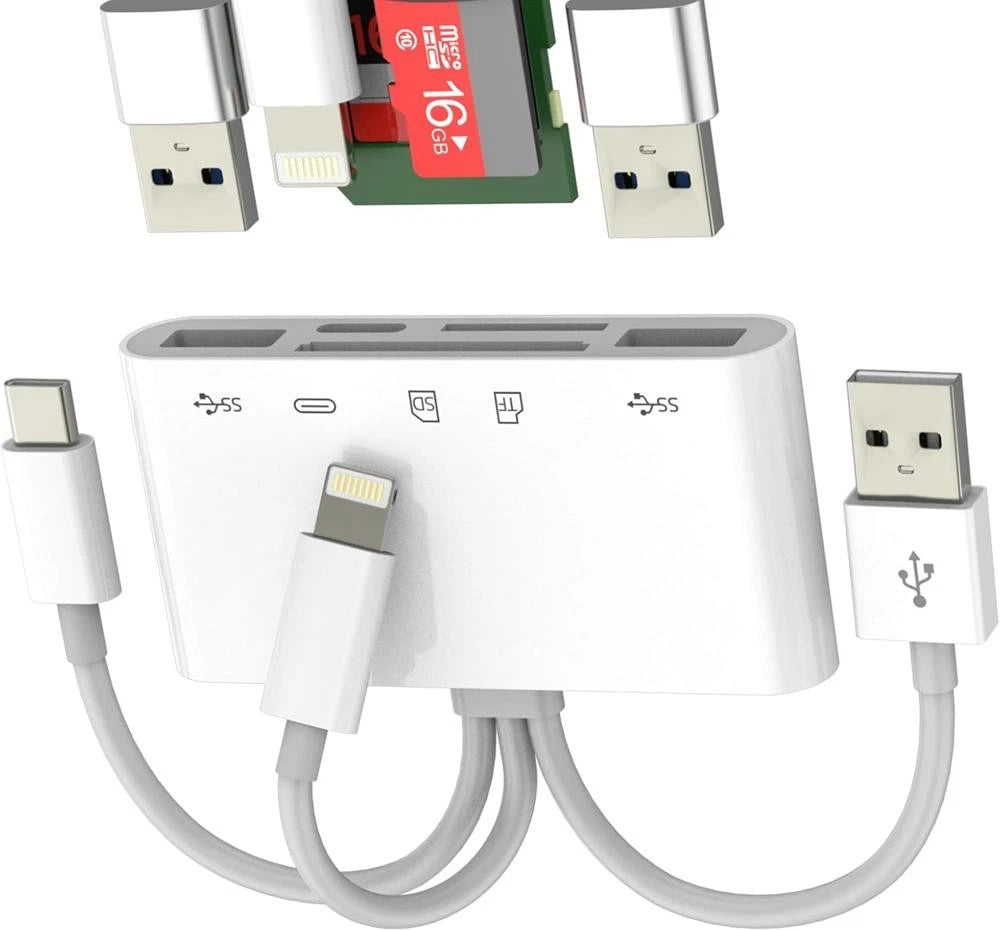 Card Reader Multi-function 5 In 1 Mobile Phone USB, Lighting Cable and USB-C Adapter